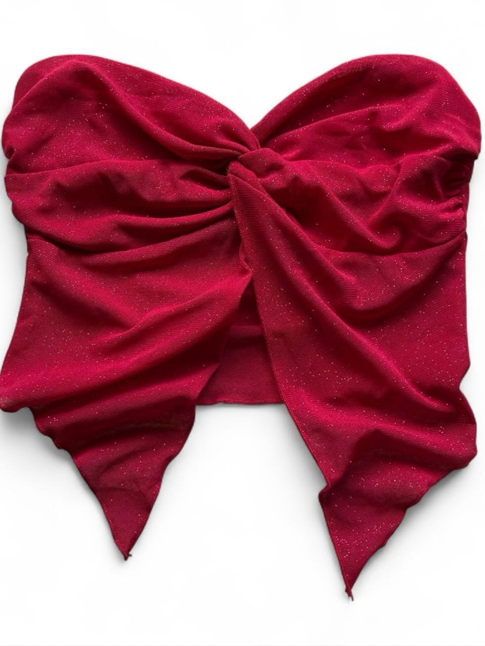 Y2K Red Glitter Bandeau Tube Top M 90s Club Kid Brat Party Festival Top